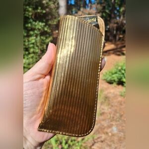 Vintage 1950's Gold Metallic Leather And Suede Interior Eyeglass Case